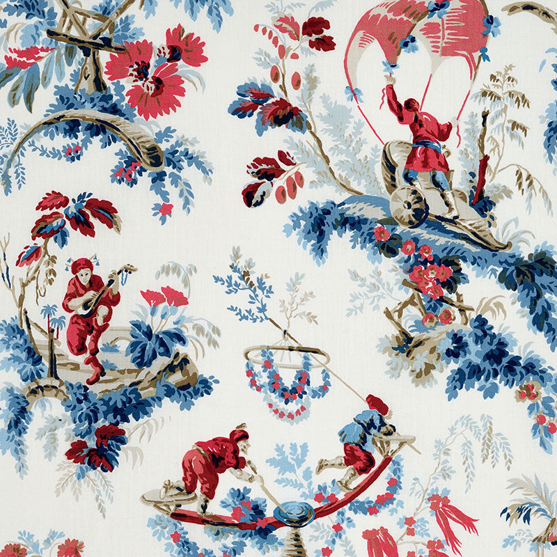Schumacher PLAISIRS DE LA CHINE BLEU & ROUGE Fabric | Atlanta Fabrics