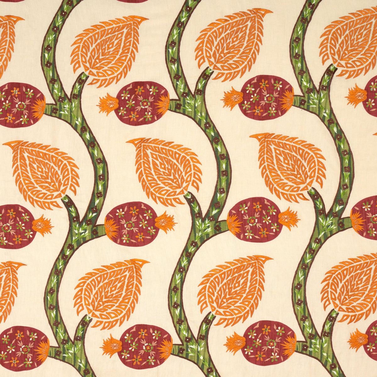 Schumacher Nurata Embroidery CORAL Fabric | Atlanta Fabrics