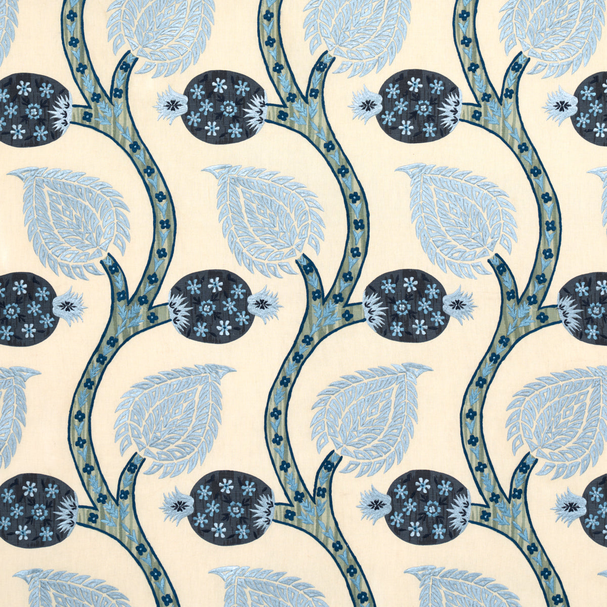 Schumacher Nurata Embroidery LAPIS Fabric | Atlanta Fabrics