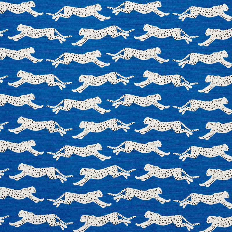 Schumacher LEAPING LEOPARDS BLUE Fabric | Atlanta Fabrics