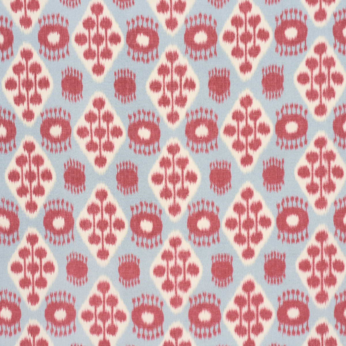 Schumacher HAMILTON IKAT SKY AND CHERRY Fabric | Atlanta Fabrics