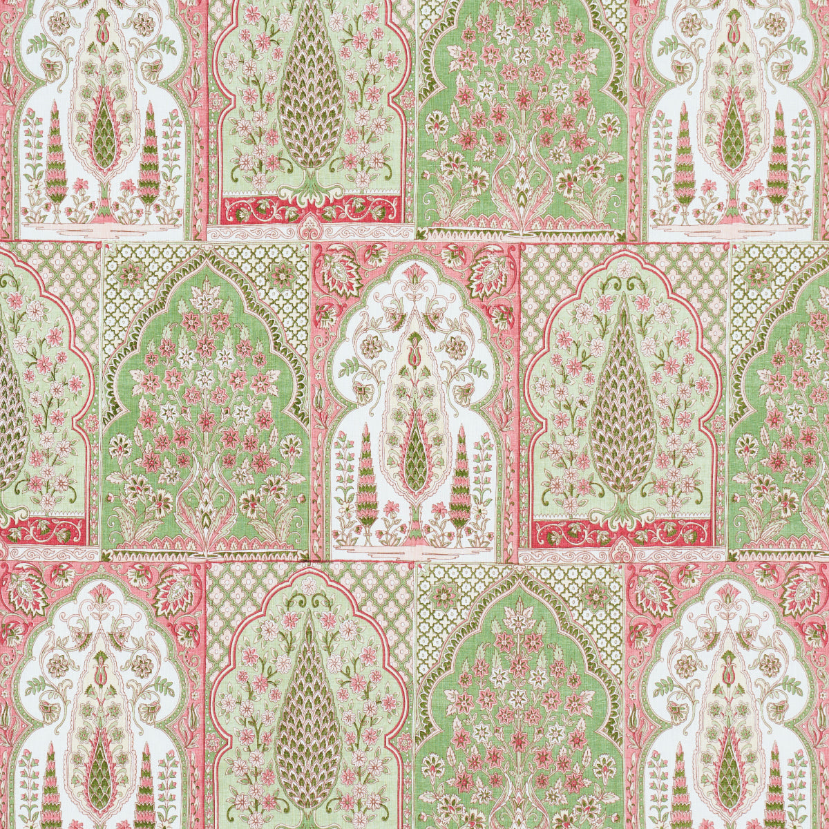 Schumacher BARRA PALACE PINK & GREEN Fabric | Atlanta Fabrics