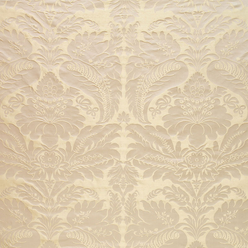 Schumacher BENNET SILK DAMASK PLATINUM Fabric | Atlanta Fabrics