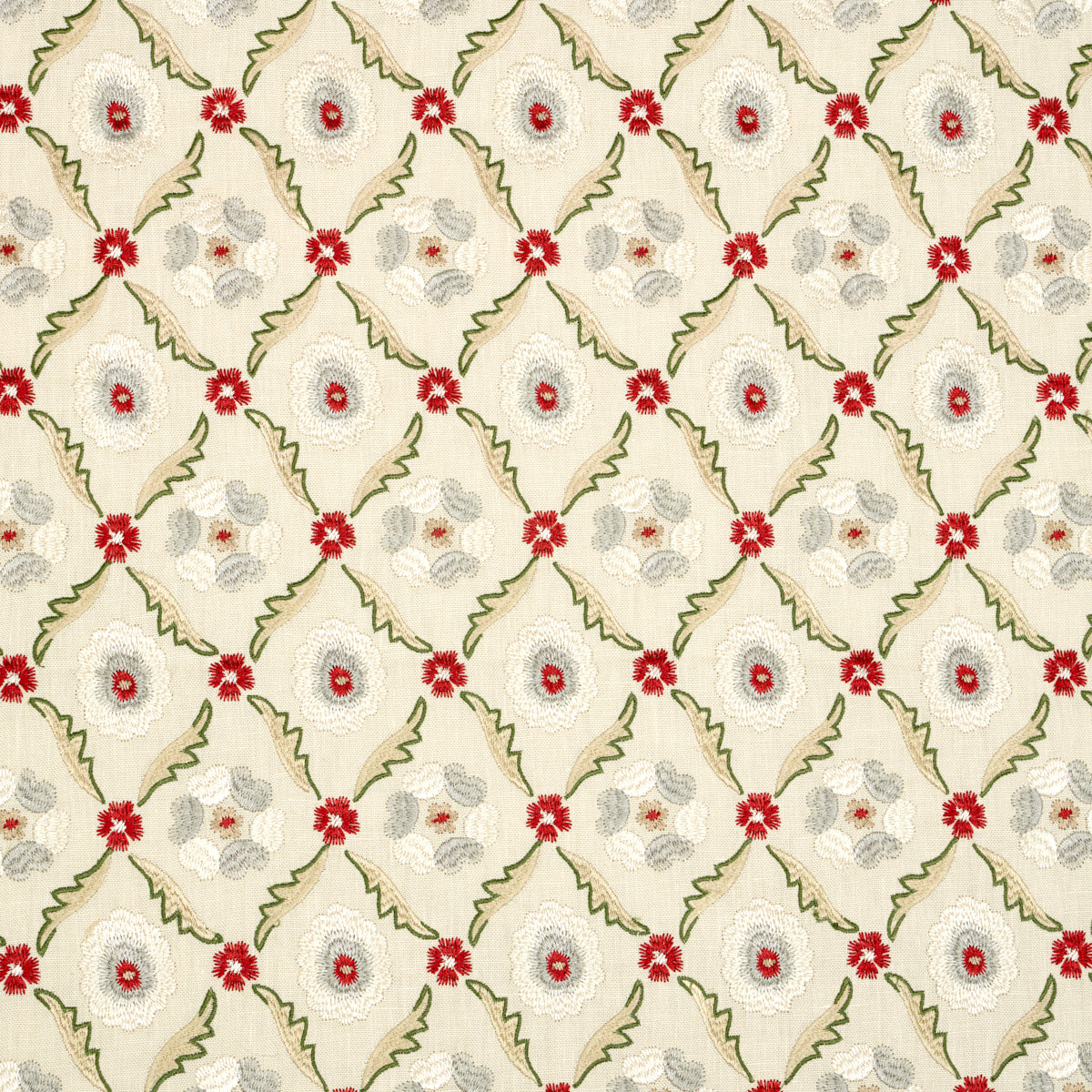 Schumacher Claremont Embroidery CRIMSON Fabric | Atlanta Fabrics