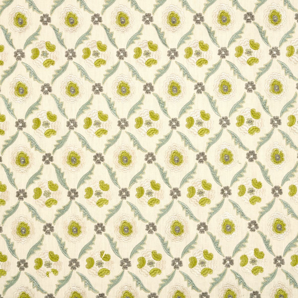 Schumacher Claremont Embroidery CHARTREUSE Fabric | Atlanta Fabrics