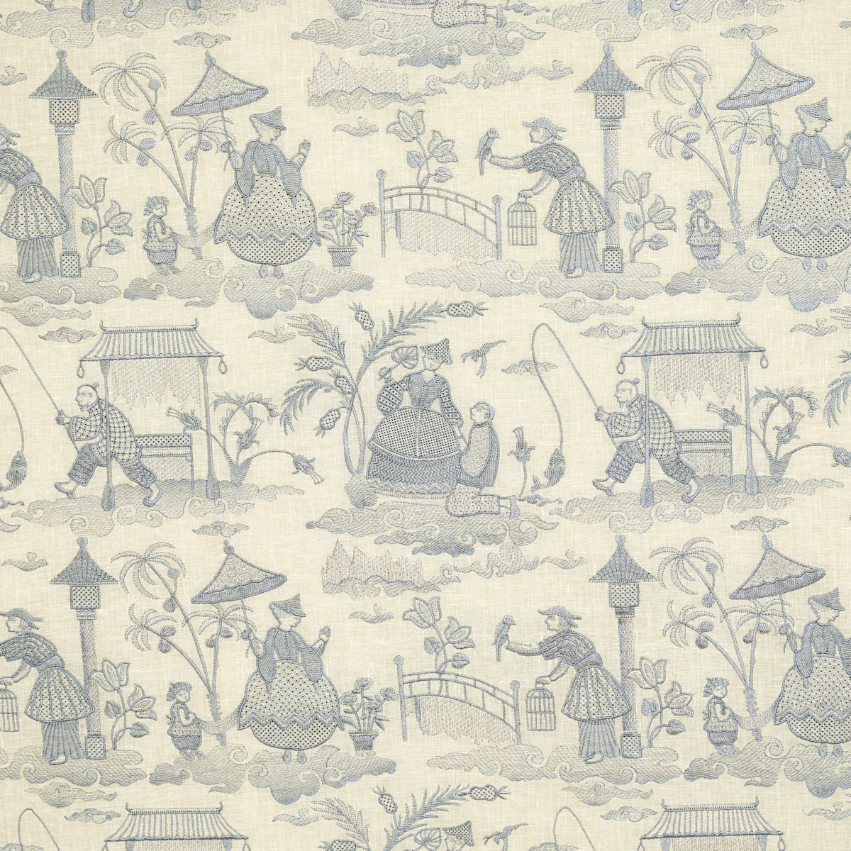 Schumacher Bassano Embroidered Toile DELFT Fabric | Atlanta Fabrics