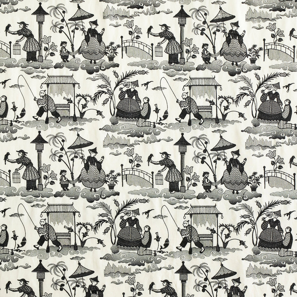 Schumacher Bassano Embroidered Toile BLACK Fabric | Atlanta Fabrics