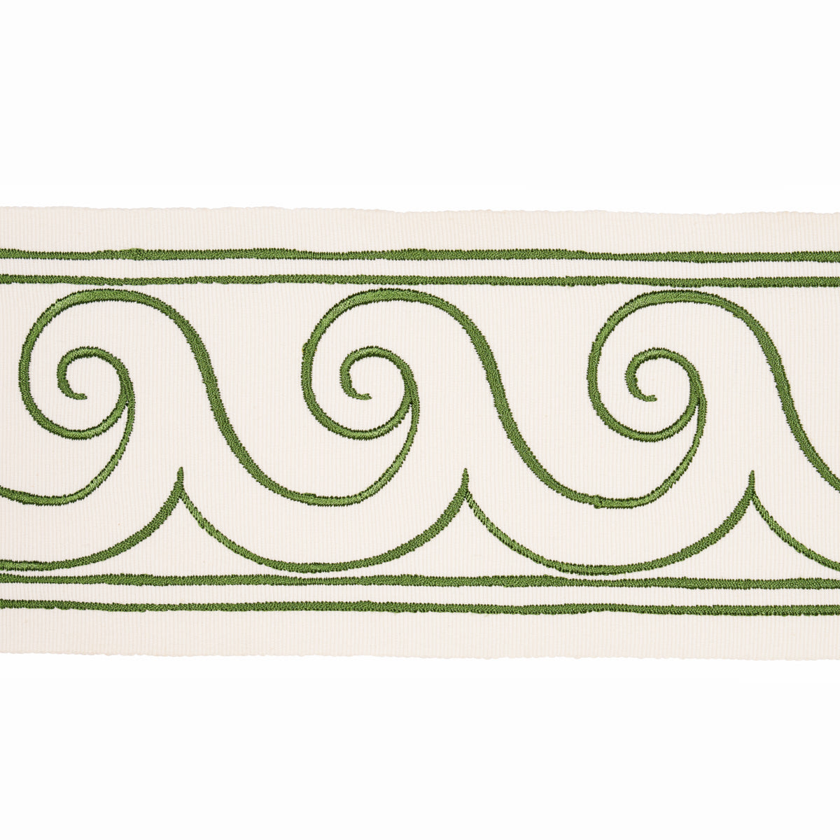 Schumacher GREEK WAVES TRIM GREEN ON IVORY Trim | Atlanta Fabrics