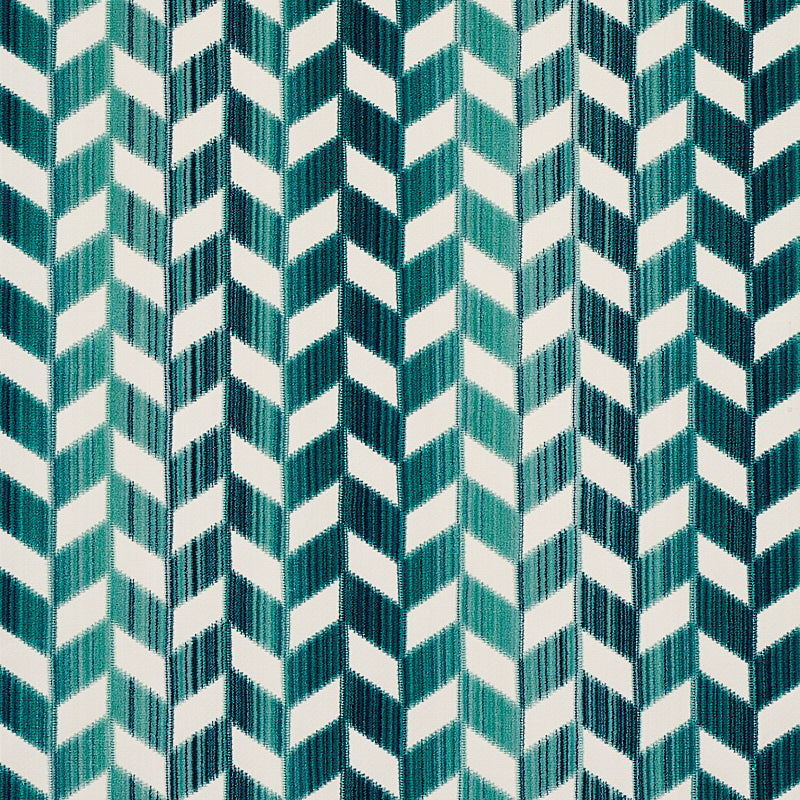 Schumacher CHEVRON STRIÌä VELVET PEACOCK Fabric | Atlanta Fabrics