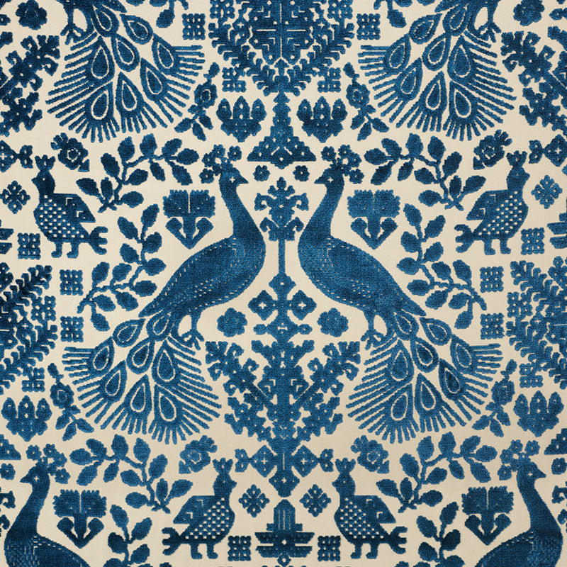 Schumacher PAVONE VELVET PEACOCK Fabric | Atlanta Fabrics