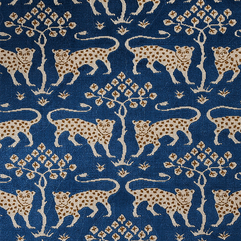Schumacher WOODLAND LEOPARD VELVET SAPPHIRE Fabric | Atlanta Fabrics