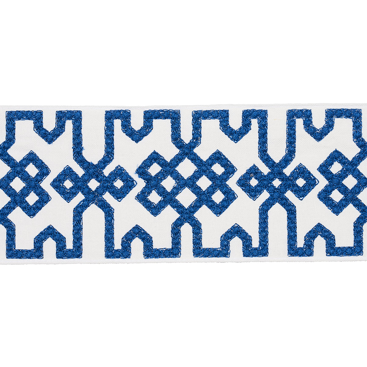 Schumacher Knotted Trellis Tape BLUE ON WHITE Trim | Atlanta Fabrics