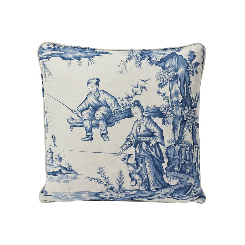 Schumacher Shengyou Toile Pillow Indigo Blue Pillows | Atlanta Fabrics