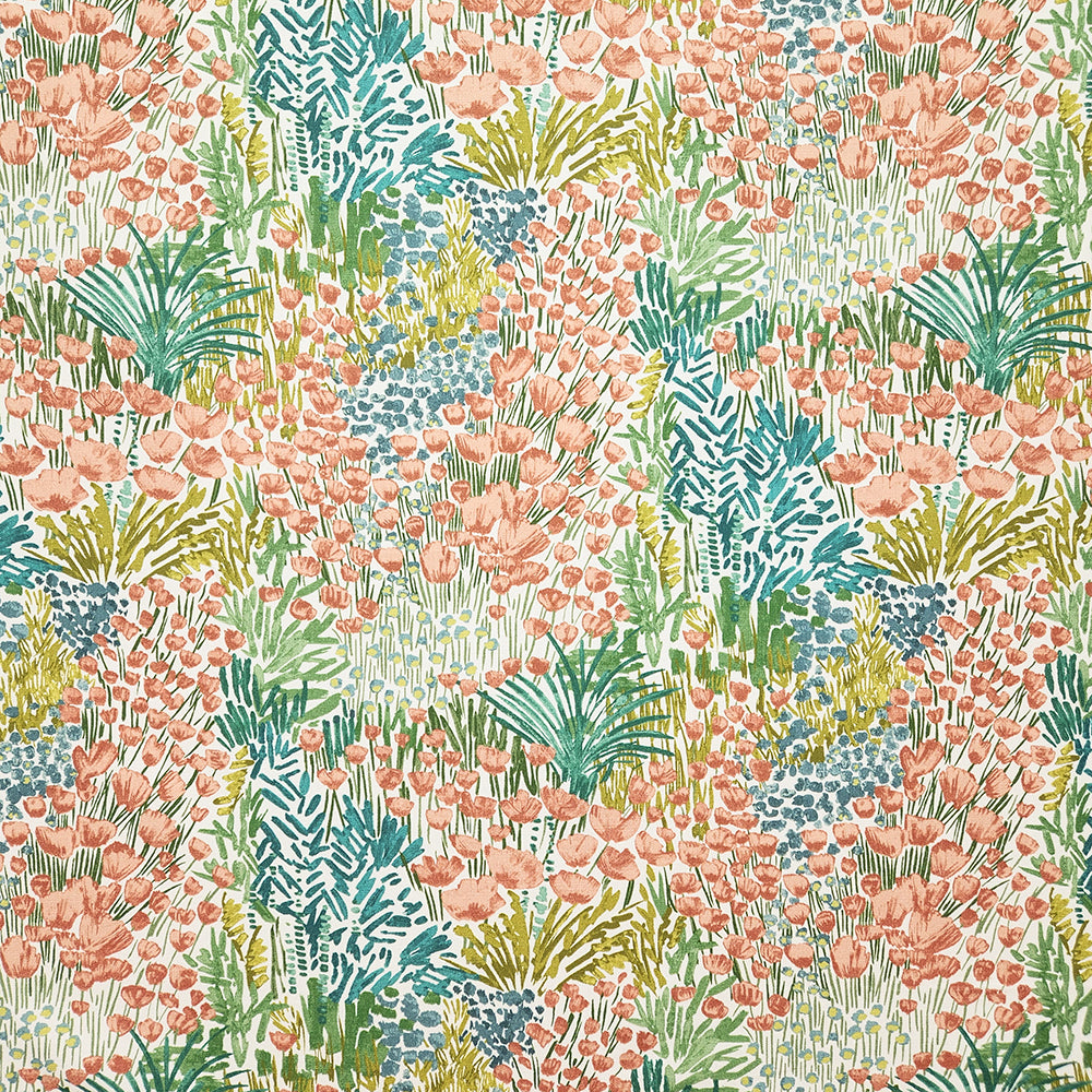 Carole Blooming Meadow Coral Fabric | Atlanta Fabrics