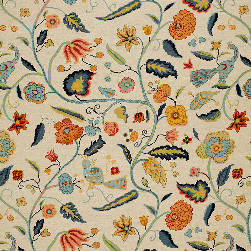 APSLEY VINE  APRICOT & TEAL  FABRIC