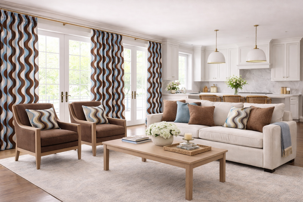 Atlanta Fabrics So Long Dearie Blue and Brown Fabric | Atlanta Fabrics