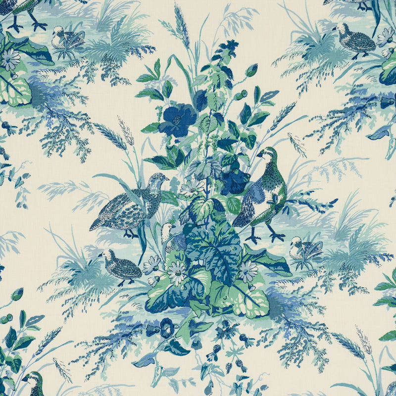 Schumacher QUAIL MEADOW PEACOCK Fabric | Atlanta Fabrics