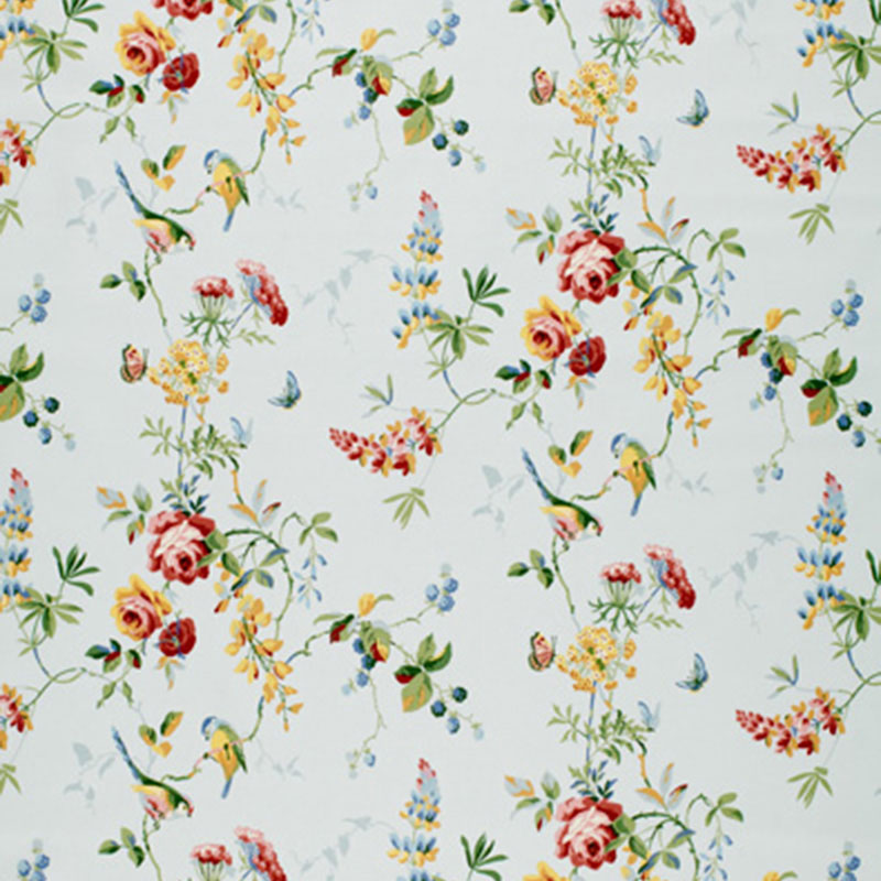 Schumacher CHICKADEE FLORAL SKY Fabric | Atlanta Fabrics