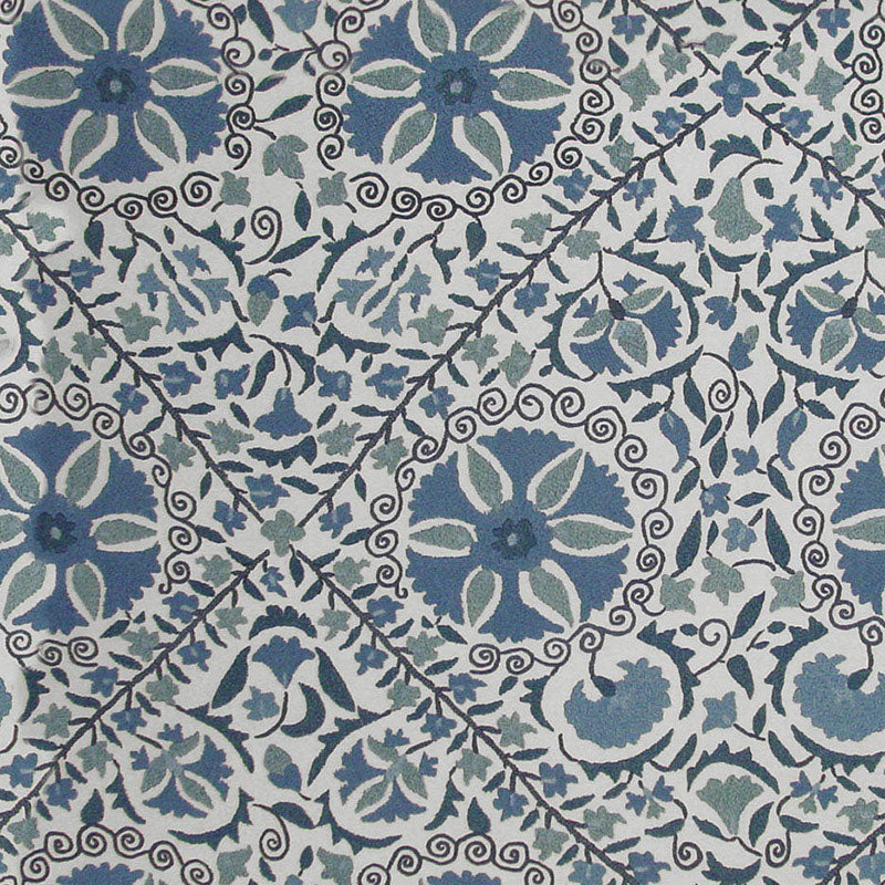 Schumacher MADURA FLORAL STITCHERY INDIGO & IVORY Fabric | Atlanta Fabrics