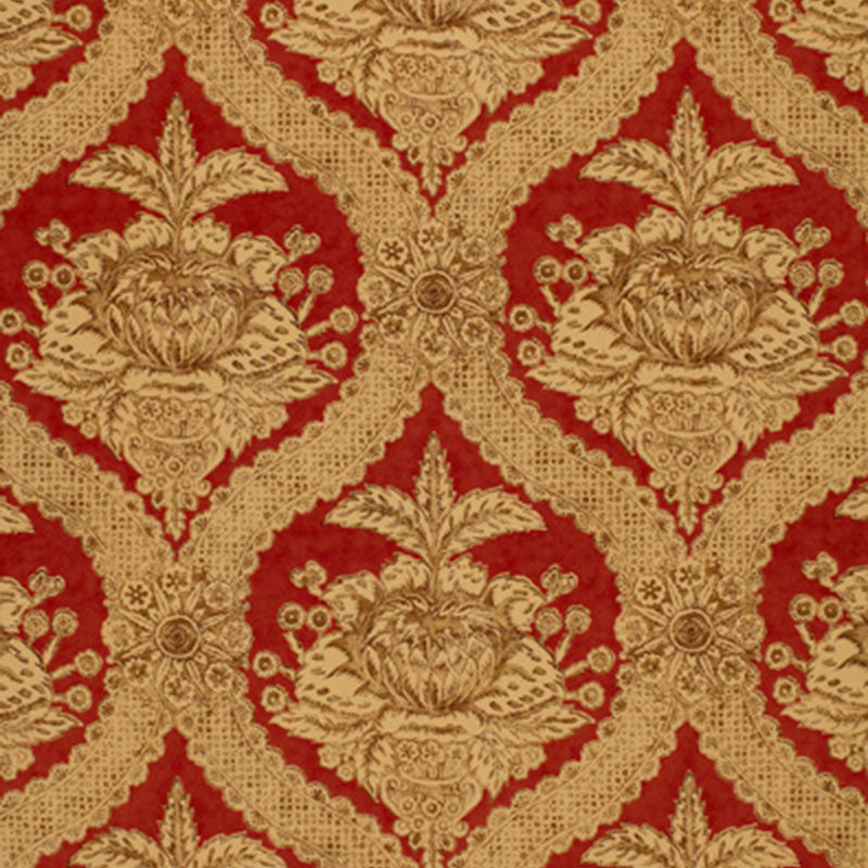 Schumacher HADDON HALL DAMASK VENETIAN RED Fabric | Atlanta Fabrics