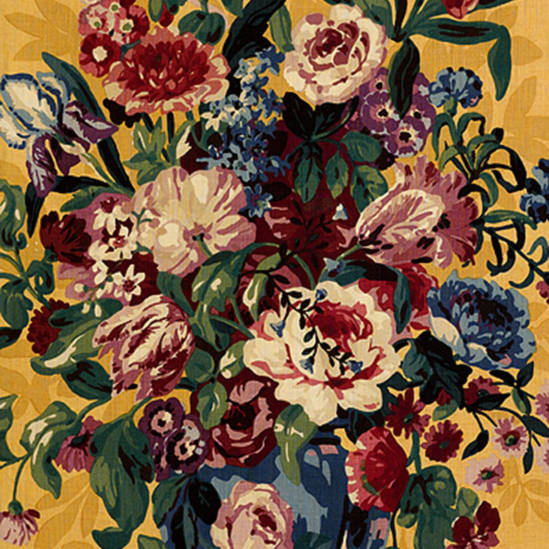 Schumacher CENTENNIAL BOUQUET DOCUMENT OCHRE Fabric | Atlanta Fabrics