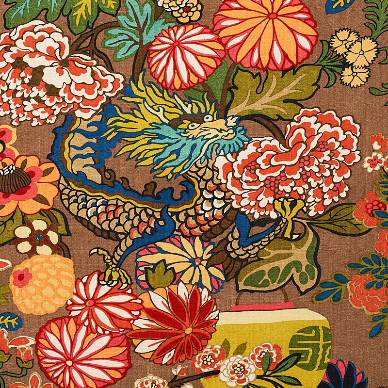 Schumacher CHIANG MAI DRAGON MOCHA Fabric | Atlanta Fabrics