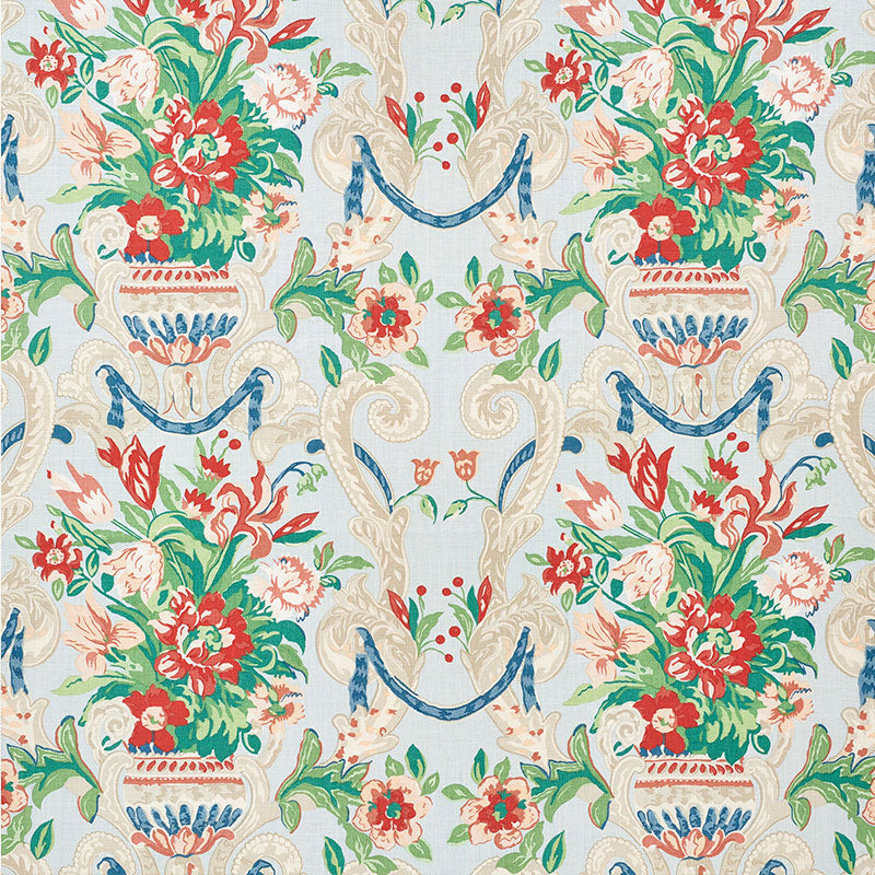 Schumacher AYLESBURY VASE AQUA Fabric | Atlanta Fabrics
