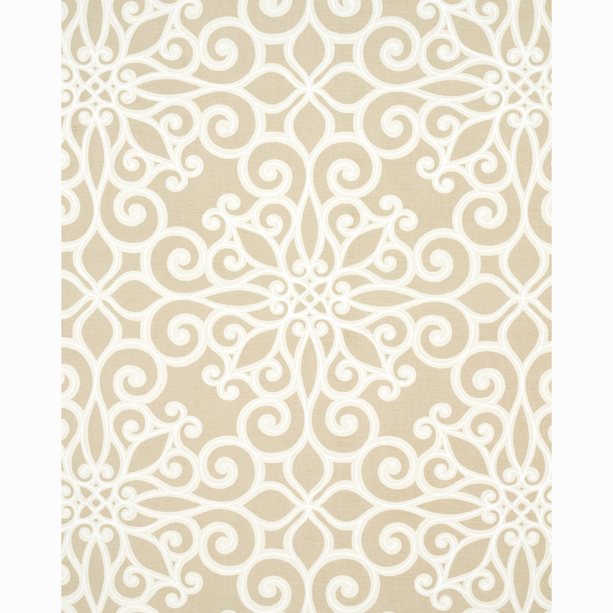 Schumacher Rosegate Embroidered Print FLAX Fabric | Atlanta Fabrics
