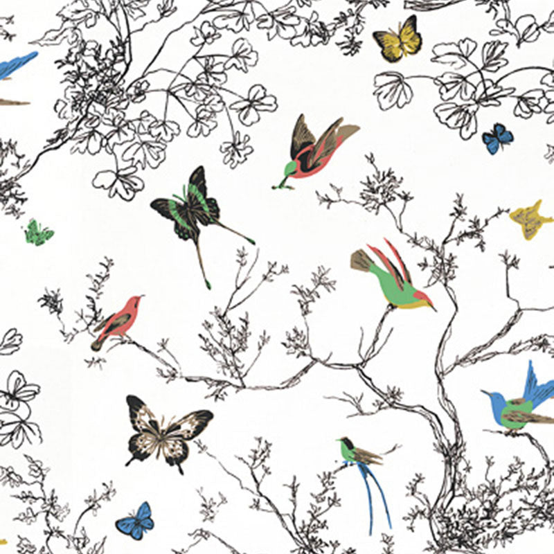 Schumacher BIRDS & BUTTERFLIES MULTI ON WHITE Fabric | Atlanta Fabrics
