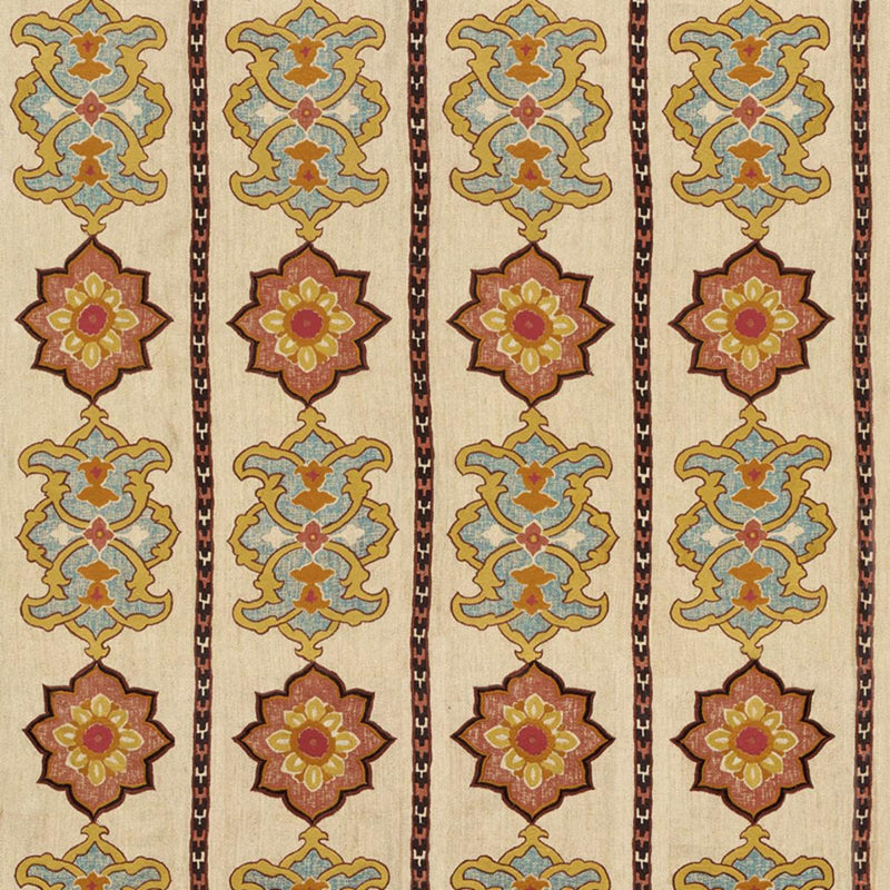SCHUMACHER TEMARA HAND EMBROIDERED PRINT SPICE FABRIC | Atlanta Fabrics