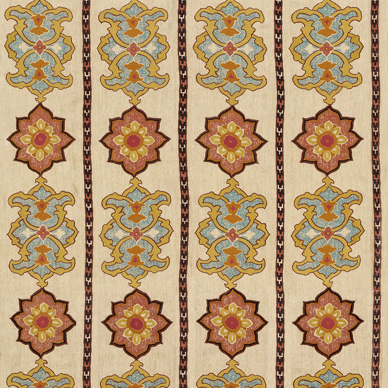 Schumacher TEMARA HAND EMBROIDERED PRINT SPICE Fabric | Atlanta Fabrics
