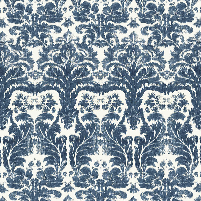 Schumacher AURORA DAMASK INDIGO Fabric | Atlanta Fabrics