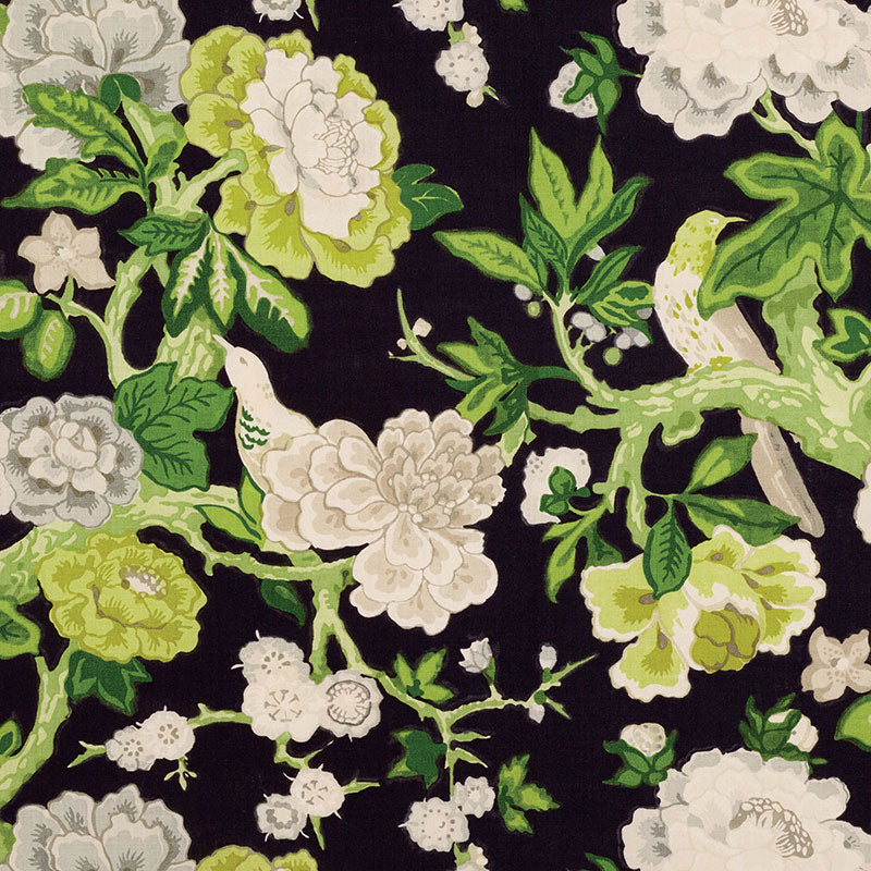 Schumacher BERMUDA BLOSSOMS JET Fabric | Atlanta Fabrics