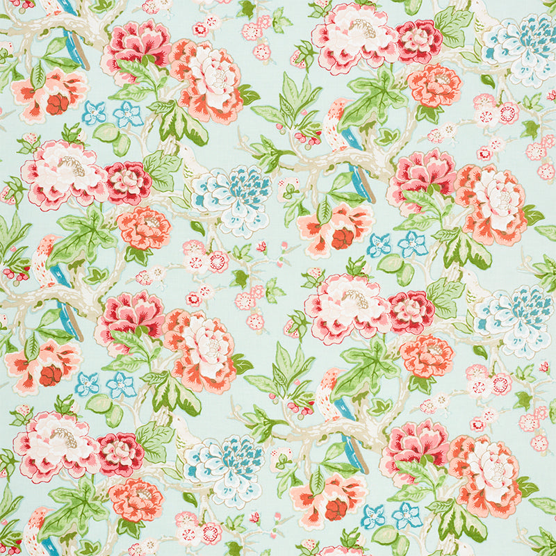 Schumacher BERMUDA BLOSSOMS AQUA Fabric | Atlanta Fabrics