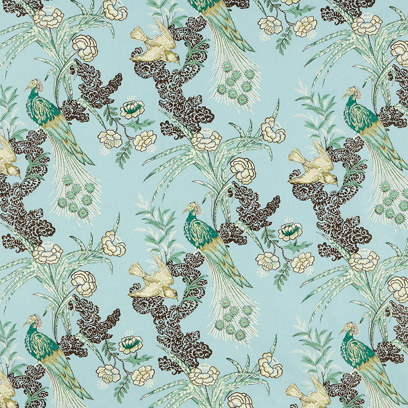 Schumacher PEACOCK AQUA Fabric | Atlanta Fabrics