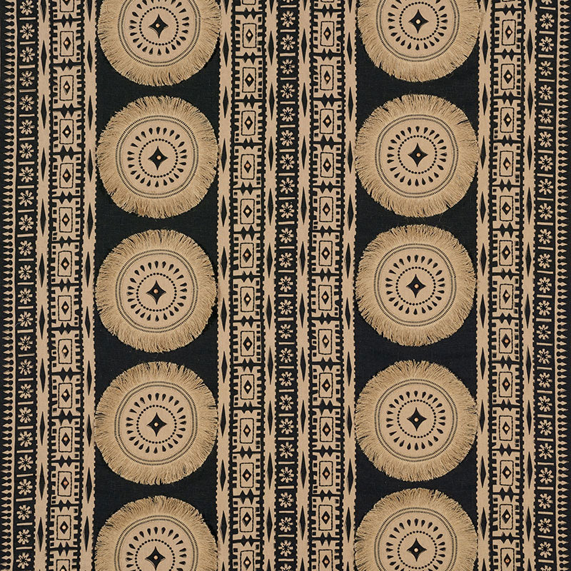 Schumacher BORA BORA PRINT EMBELLISHED LAVA BLACK Fabric | Atlanta Fabrics
