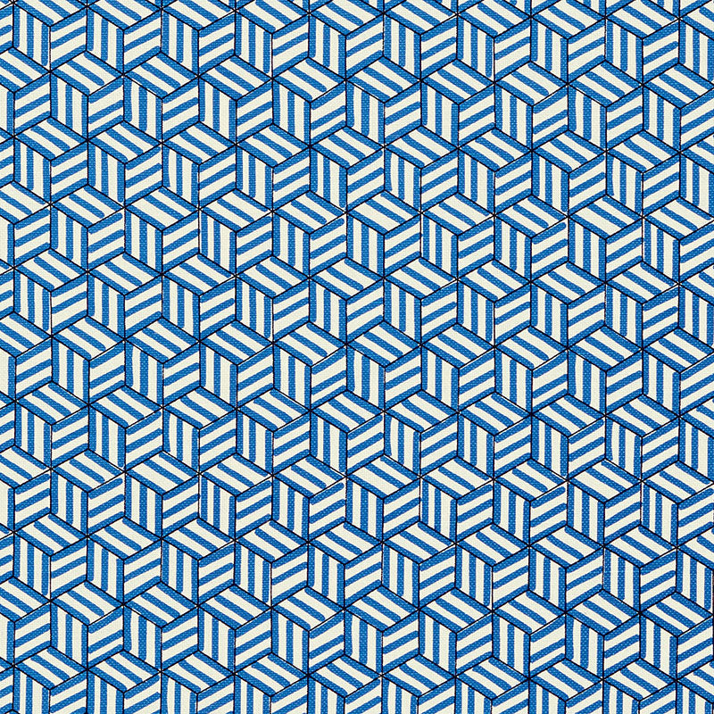 Schumacher TUMBLING BLOCKS COBALT Fabric | Atlanta Fabrics