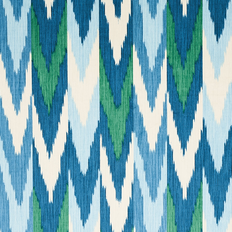 Schumacher KASHGAR VELVET IKAT PEACOCK & EMERALD  | Atlanta Fabrics
