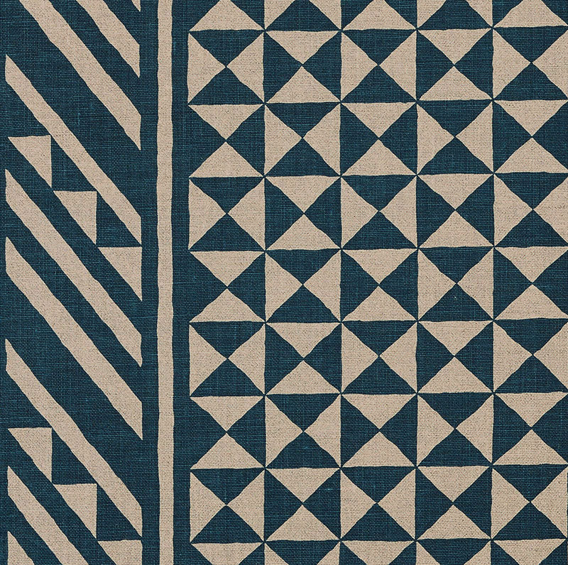 Schumacher NUBA INDIGO ON NATURAL Fabric | Atlanta Fabrics
