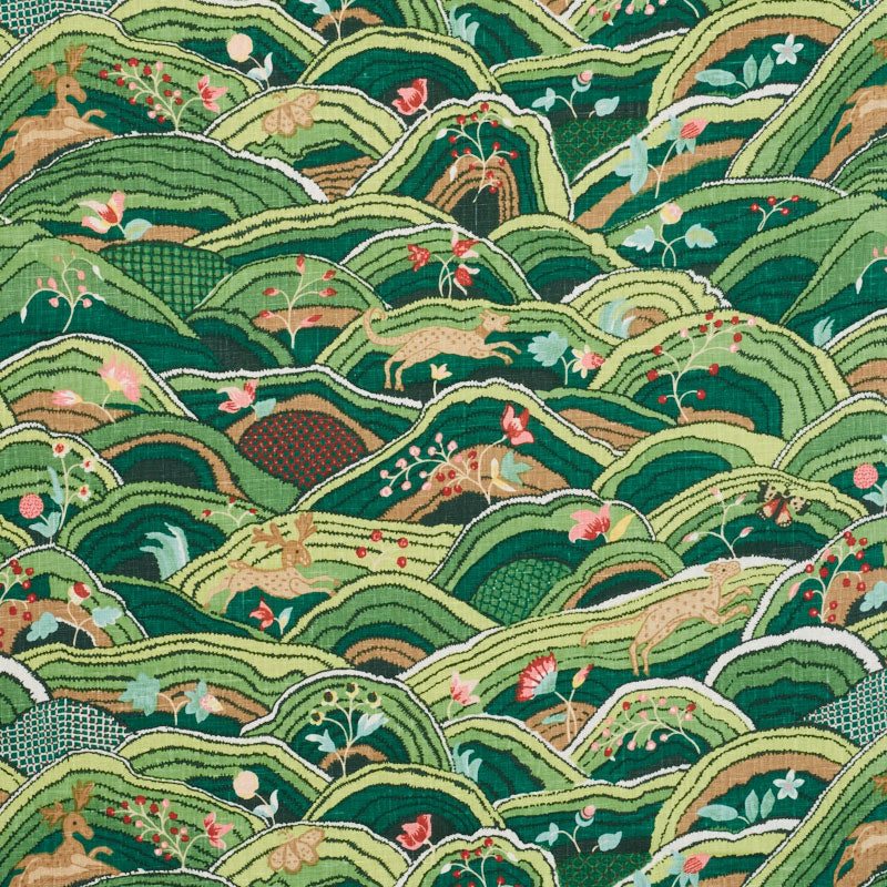 Schumacher ROLLING HILLS GREEN Fabric | Atlanta Fabrics