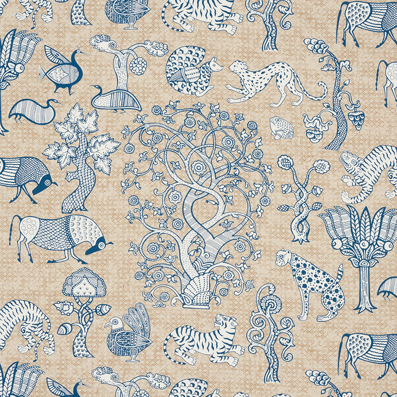 Schumacher ANIMALIA BLUE & NATURAL Fabric | Atlanta Fabrics