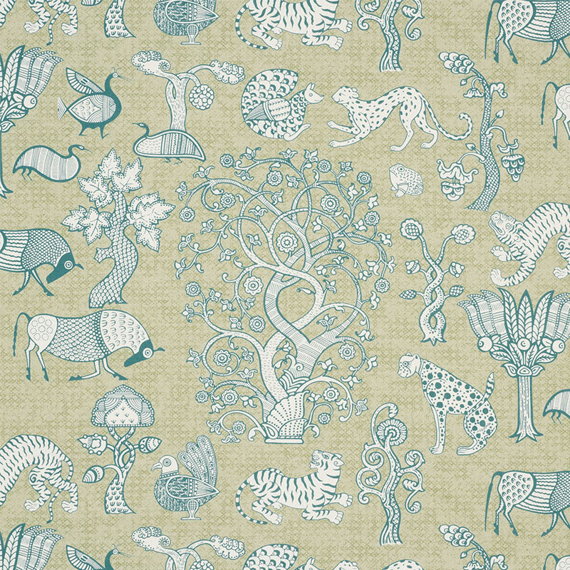 Schumacher ANIMALIA PEACOCK & LEAF Fabric | Atlanta Fabrics