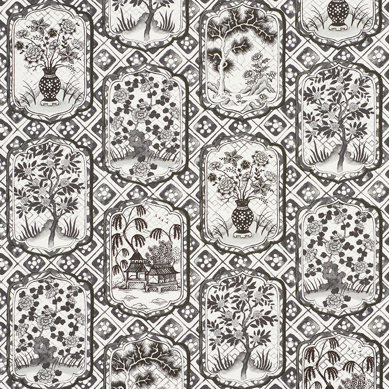 Schumacher TING TING BLACK Fabric | Atlanta Fabrics