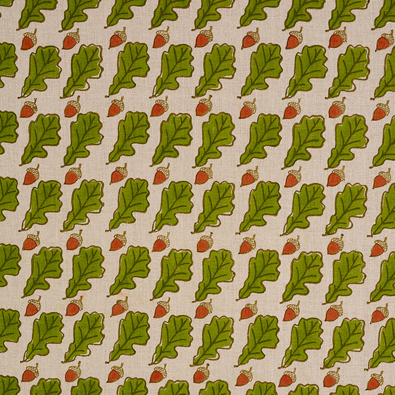 Schumacher OAK HAND BLOCK PRINT GREEN Fabric | Atlanta Fabrics
