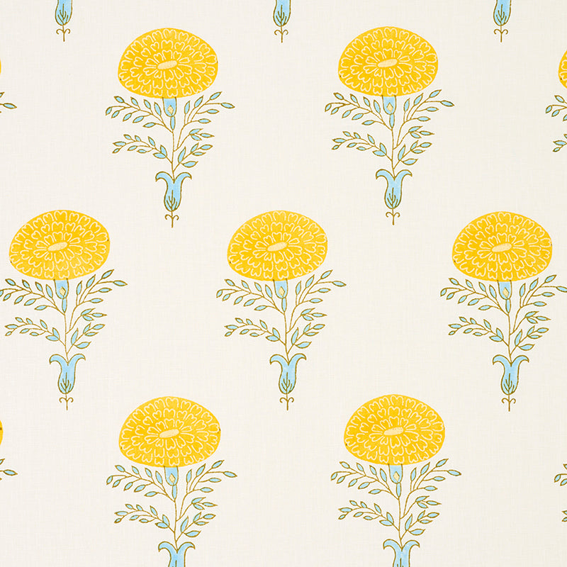 Schumacher MARIGOLD HAND BLOCK PRINT YELLOW Fabric | Atlanta Fabrics