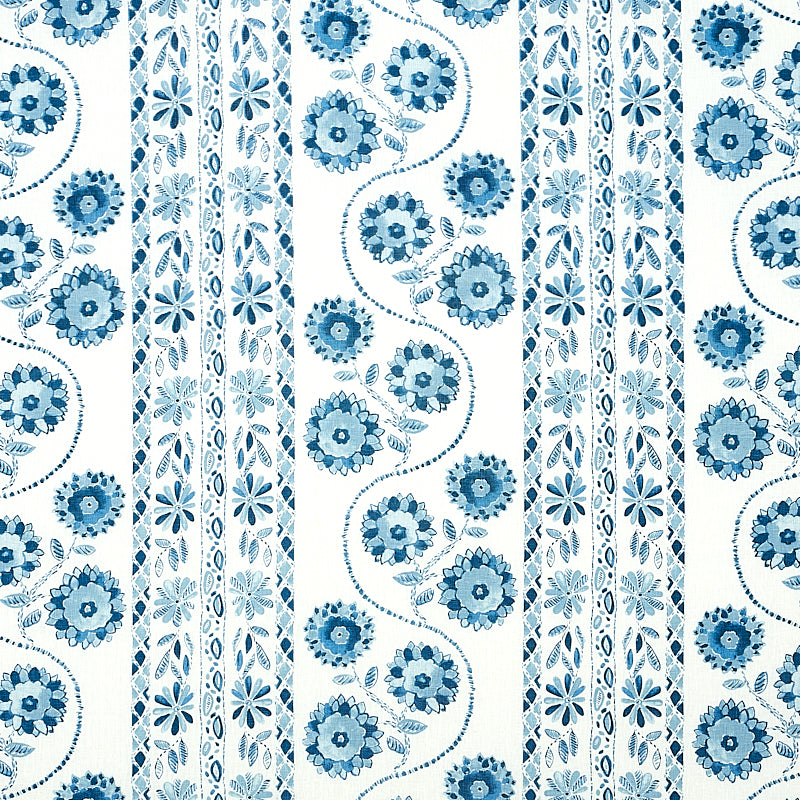 Schumacher ZINNIA HANDMADE PRINT BLUE Fabric | Atlanta Fabrics
