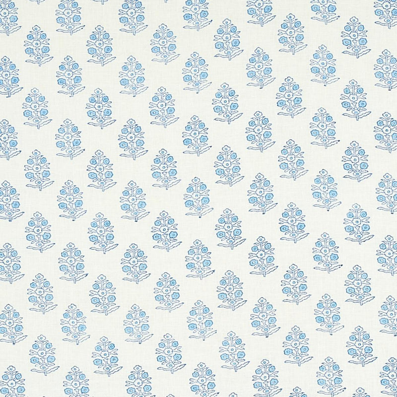 SCHUMACHER ADITI HAND BLOCKED PRINT BLUE FABRIC | Atlanta Fabrics