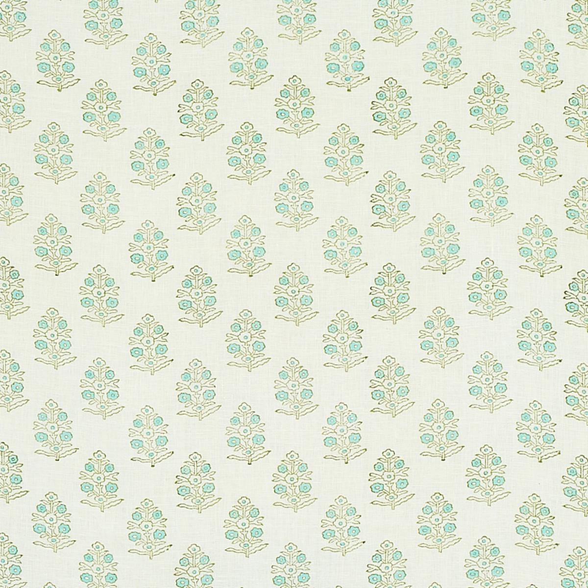 SCHUMACHER ADITI HAND BLOCKED PRINT GREEN FABRIC | Atlanta Fabrics