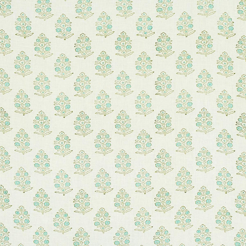 SCHUMACHER ADITI HAND BLOCKED PRINT GREEN FABRIC | Atlanta Fabrics