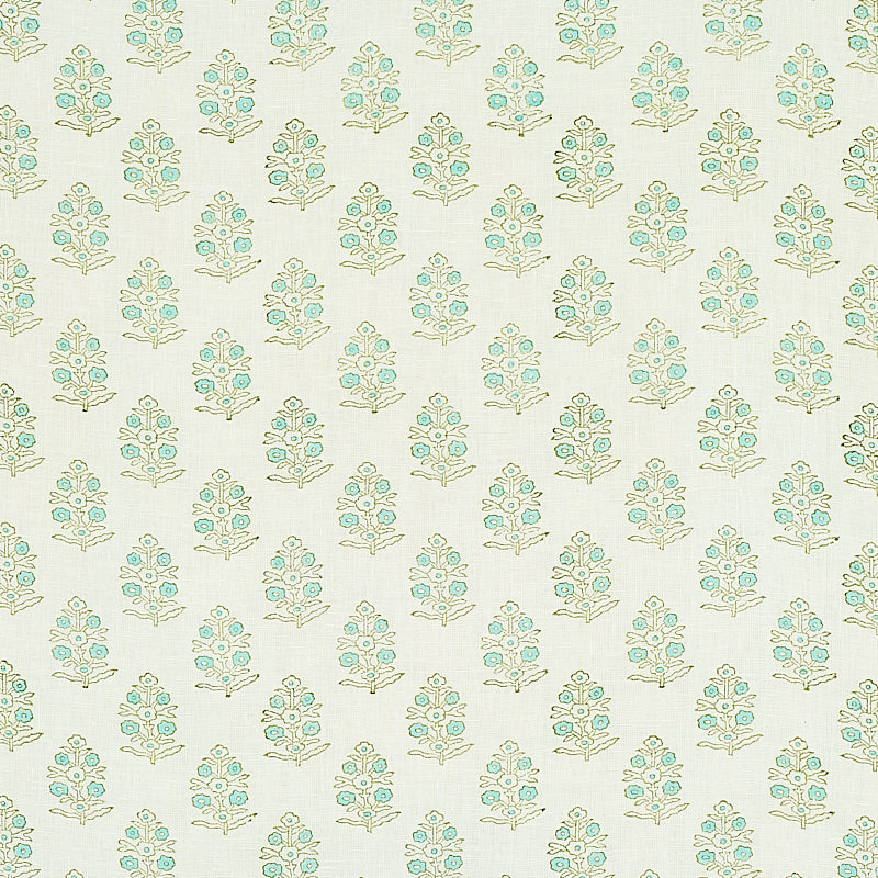 Schumacher ADITI HAND BLOCKED PRINT GREEN Fabric | Atlanta Fabrics